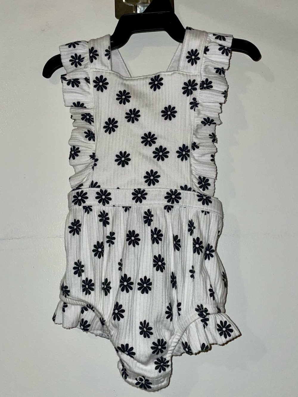 Cat & Jack White Romper with Black Daisy Motif